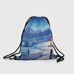 Рюкзак-мешок Новогодний пейзаж и горы, цвет: 3D-принт