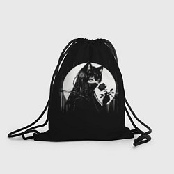 Рюкзак-мешок Девушка-кошка с чёрной розой, цвет: 3D-принт