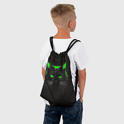 Рюкзак-мешок Черный кот в зеленом свечении, цвет: 3D-принт — фото 2