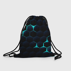 Рюкзак-мешок Бирюзовый сквозь чёрные соты, цвет: 3D-принт