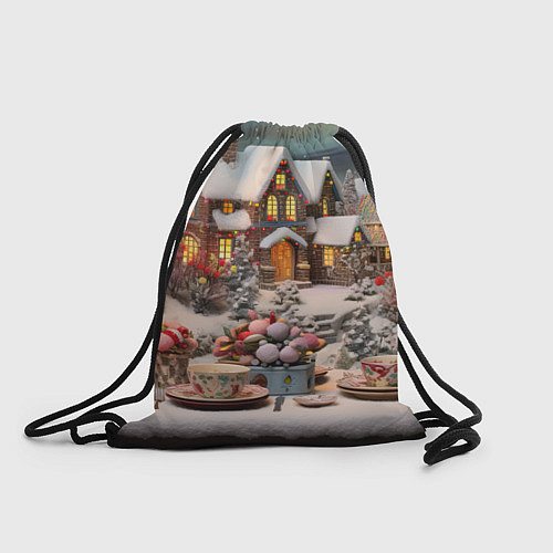 Мешок для обуви Объемные новогодние домики / 3D-принт – фото 1