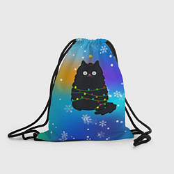 Рюкзак-мешок Новогодний котик и снежинки, цвет: 3D-принт