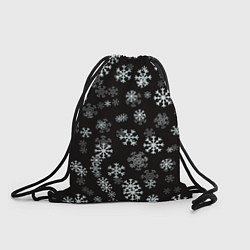 Рюкзак-мешок Снежинки белые на черном, цвет: 3D-принт