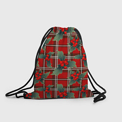 Рюкзак-мешок Остролист на красной шотландке, цвет: 3D-принт