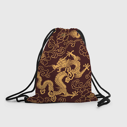Мешок для обуви Черно-золотая гравюра дракона / 3D-принт – фото 1