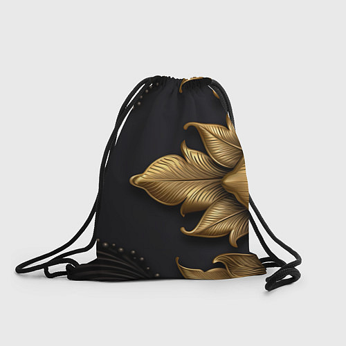 Мешок для обуви Золотые объемные листья на черном фоне / 3D-принт – фото 1