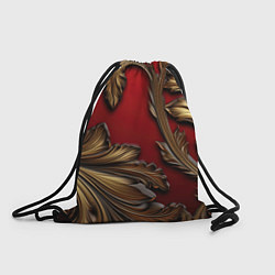 Рюкзак-мешок Золотые объемные листья на красном фоне, цвет: 3D-принт