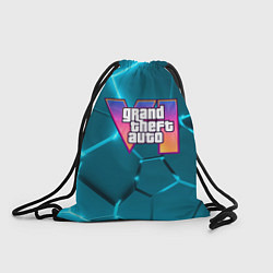 Рюкзак-мешок GTA 6 лого на фоне разлома голубых плит, цвет: 3D-принт