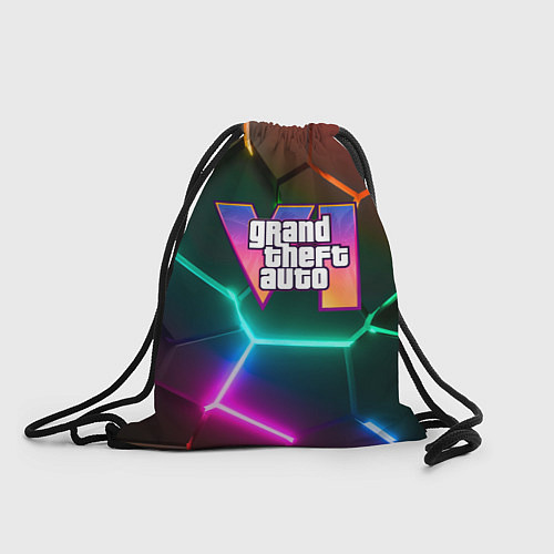 Мешок для обуви GTA 6 лого на фоне разлома разноцветных плит / 3D-принт – фото 1