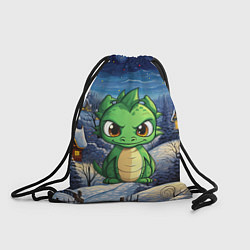 Рюкзак-мешок Зеленый дракон новогодний город, цвет: 3D-принт