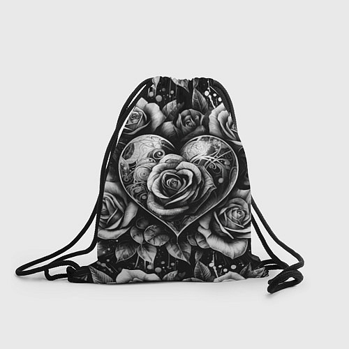 Мешок для обуви Черно белое сердце и розы / 3D-принт – фото 1