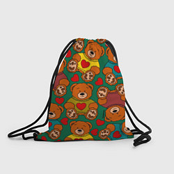 Рюкзак-мешок Игрушки мишки в цветных свитерах и сердца, цвет: 3D-принт