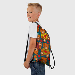 Рюкзак-мешок Мишки игрушки в цветных свитерах и сердечки, цвет: 3D-принт — фото 2
