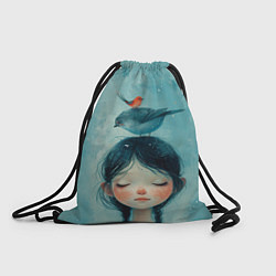 Рюкзак-мешок Девочка с птицами, цвет: 3D-принт