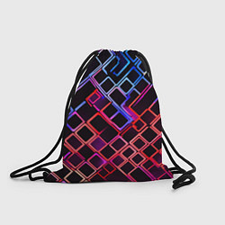 Рюкзак-мешок Красно-синие квадраты на чёрном фоне, цвет: 3D-принт