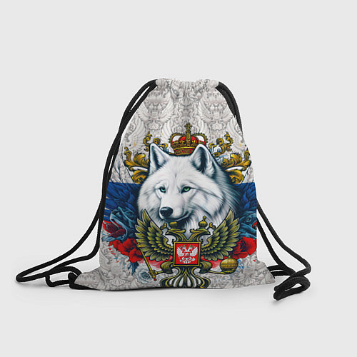 Мешок для обуви Белый русский волк и герб России / 3D-принт – фото 1