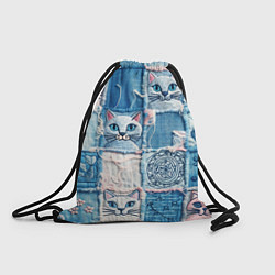 Рюкзак-мешок Кошки на пэчворк джинсах паттерн, цвет: 3D-принт