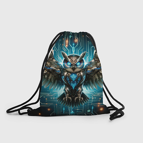 Мешок для обуви Величественная кибернетическая сова на фоне футури / 3D-принт – фото 1
