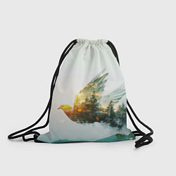 Рюкзак-мешок Летящий голубь и лес эффект двойной экспозиции, цвет: 3D-принт