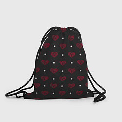 Рюкзак-мешок Красные сердечки и белые точки на черном, цвет: 3D-принт
