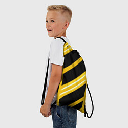 Рюкзак-мешок Чёрно-белые полосы на жёлтом фоне, цвет: 3D-принт — фото 2