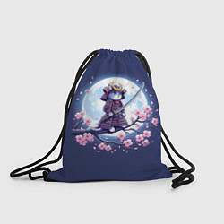 Рюкзак-мешок Котёнок самурай - цветущая сакура, цвет: 3D-принт