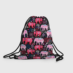 Рюкзак-мешок Орнамент разноцветных слонов, цвет: 3D-принт