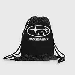Мешок для обуви Subaru speed на темном фоне со следами шин