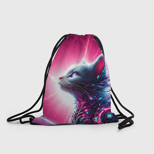 Мешок для обуви Космический кибер котёнок - неоновое свечение / 3D-принт – фото 1