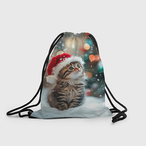 Мешок для обуви Новогодний котенок и снег / 3D-принт – фото 1