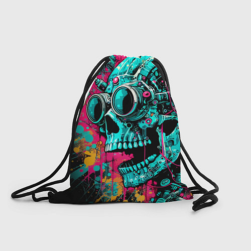 Мешок для обуви Cyber skull sketch - color blots / 3D-принт – фото 1