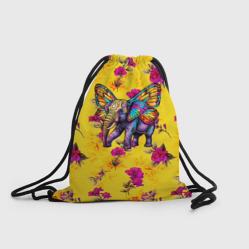 Мешок для обуви Слон с крыльями бабочки на цветочном фоне / 3D-принт – фото 1