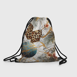 Рюкзак-мешок Мрамор с цветами и леопардовый узор, цвет: 3D-принт