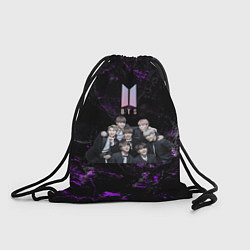 Рюкзак-мешок BTS черно-фиолетовые потертый фон, цвет: 3D-принт