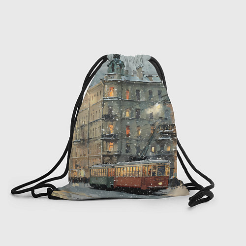 Мешок для обуви Трамваи в зимнем Санкт-Петербурге / 3D-принт – фото 1