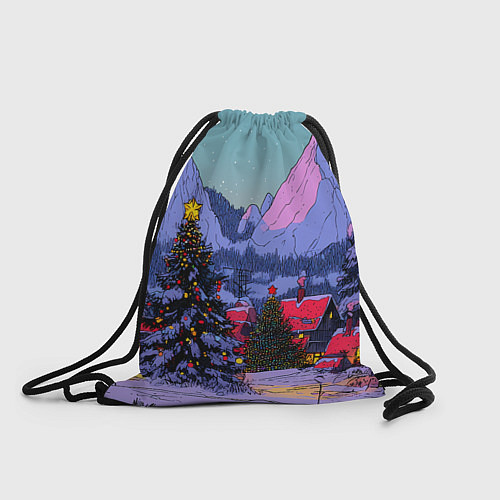 Мешок для обуви Новогодние елки в горном городке / 3D-принт – фото 1