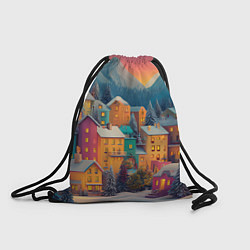 Рюкзак-мешок Новогодний город в горах, цвет: 3D-принт
