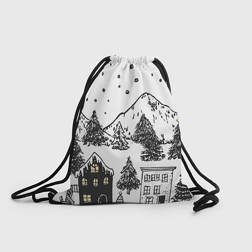 Мешок для обуви Заснеженный черно-белый город / 3D-принт – фото 1