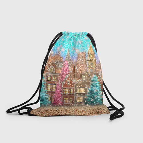 Мешок для обуви Новогодний город в блестках / 3D-принт – фото 1