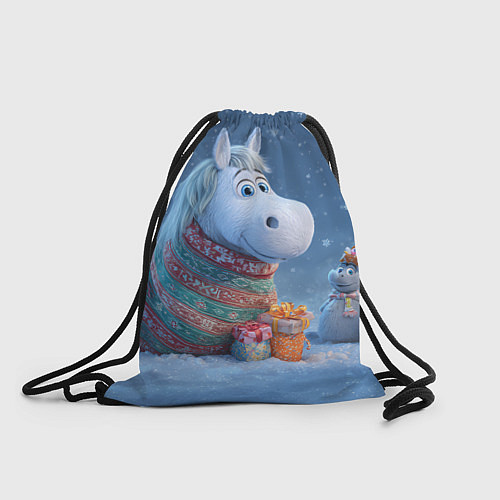 Мешок для обуви Новогодняя лошадь с подарками / 3D-принт – фото 1