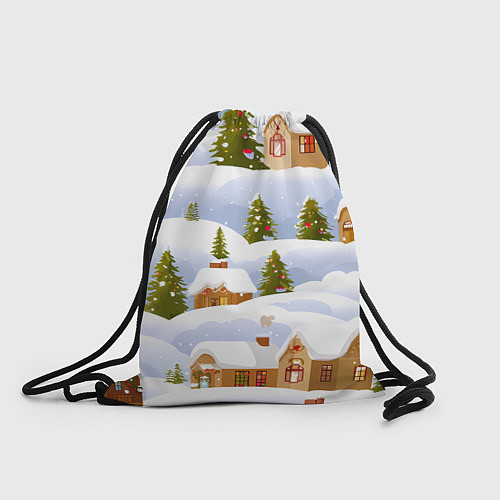 Мешок для обуви Новогодние домики и елочки / 3D-принт – фото 1