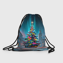 Рюкзак-мешок Новогодняя елка в гирляндах, цвет: 3D-принт