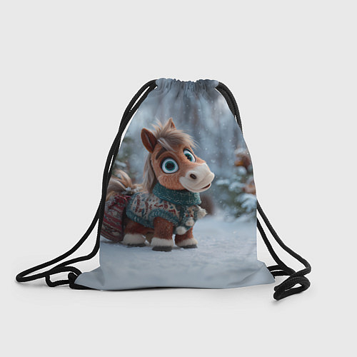 Мешок для обуви Маленькая лошадка в новогоднем лесу / 3D-принт – фото 1