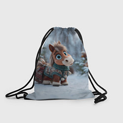 Рюкзак-мешок Маленькая лошадка в новогоднем лесу, цвет: 3D-принт
