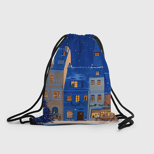 Мешок для обуви Синяя новогодняя елочка во дворе / 3D-принт – фото 1