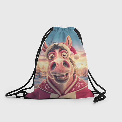 Мешок для обуви Счастливая новогодняя лошадь / 3D-принт – фото 1