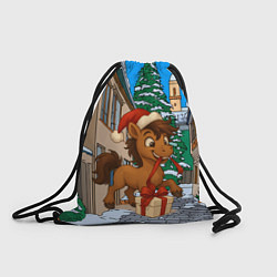 Мешок для обуви Лошадка распаковывает новогодний подарок