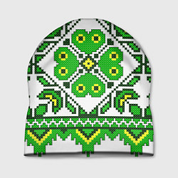 Шапка Славянский Узор Зеленый, цвет: 3D-принт