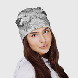Шапка Черно-белый абстрактный узор, цвет: 3D-принт — фото 2