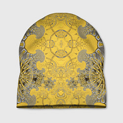 Шапка Коллекция Фрактальная мозаика Желтый на черном 573, цвет: 3D-принт